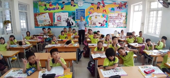 Jake with his primary school class in Hanoi