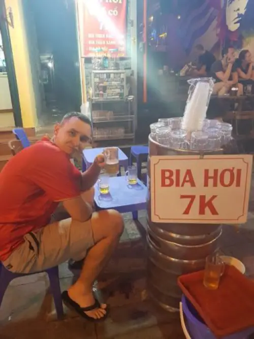Drinking bia hoi in Hanoi's Old Quarter