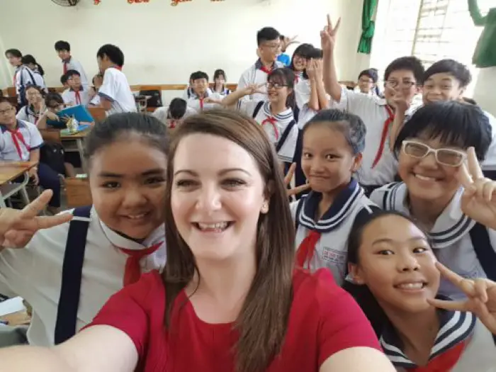 Katie with her grade 7 class in Ho Chi Minh City