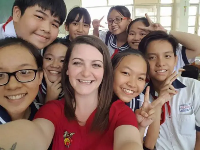 Katie with her grade 7 students in Ho Chi Minh City