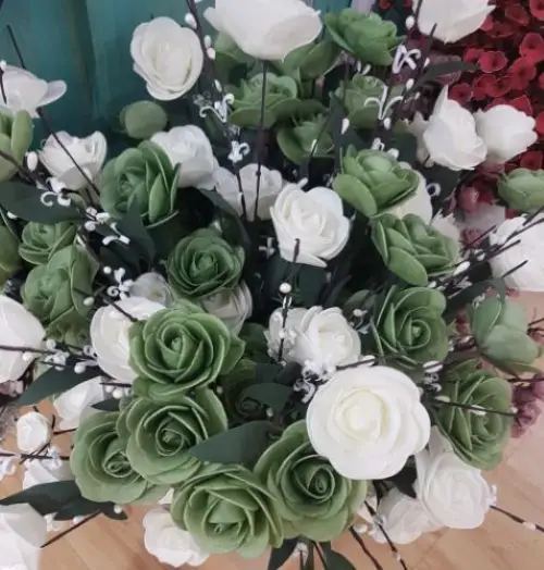 Green and white flowers