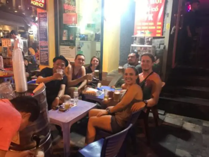 Bia Hoi with tourists in Hanoi