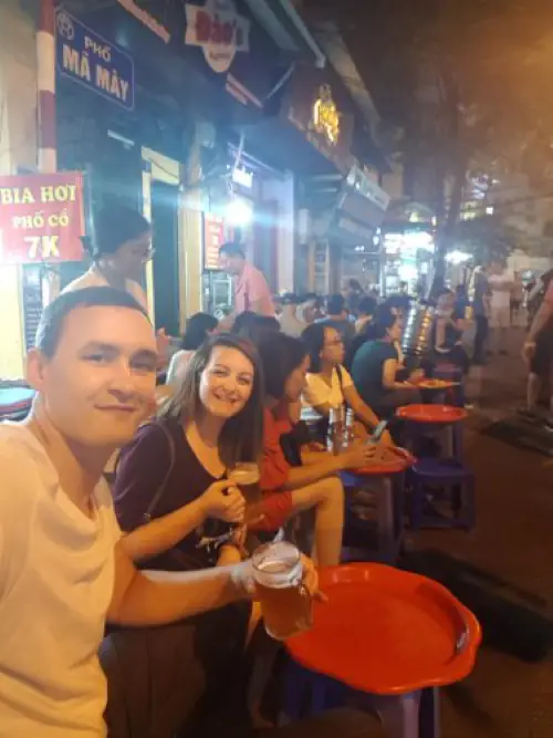 Drinking bia hoi in Hanoi