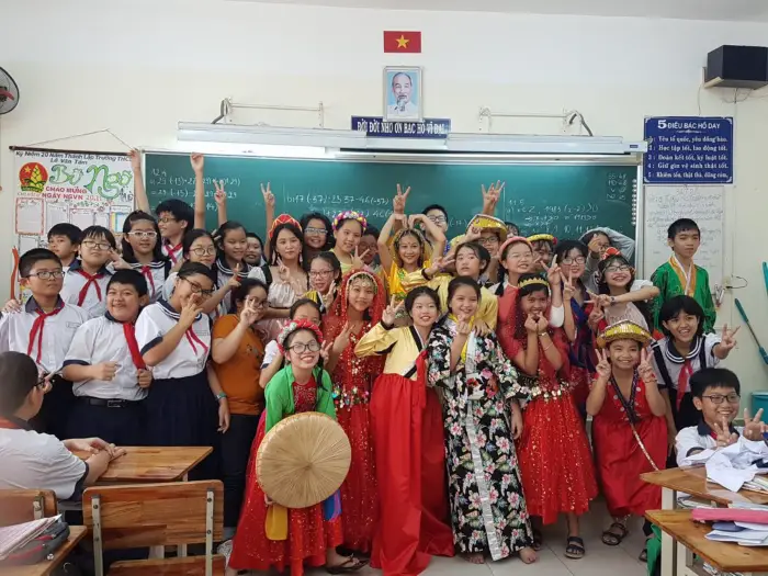 Katie's grade 6 class dressed up for Tet