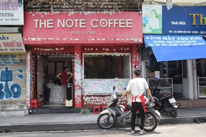 Parking outside of Note Coffee Hanoi
